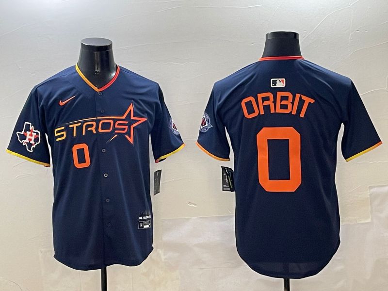Men Houston Astros 0 Orbit Drak Blue Three generations Joint Name 2025 Nike MLB Jersey style 2